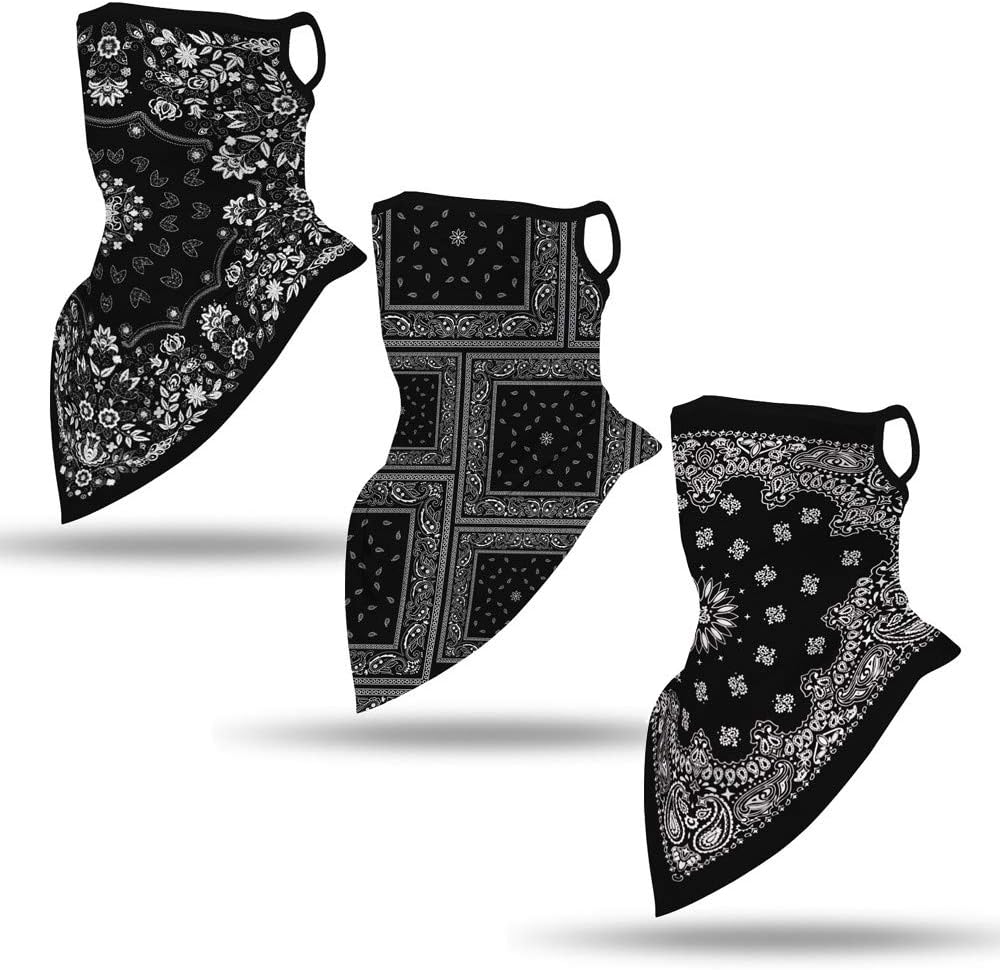 3pcs Bandana Face Mask Earloops Balaclava Scarf Men Women Neck Gaiters for Dust Wind Motorcycle Mask Outdoors Sports