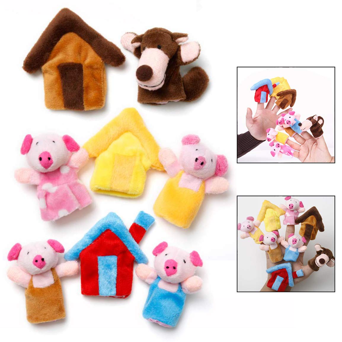 LHKJ 8 Pcs Cartoon Animals Finger Puppets with Little Pigs Educational Plush Doll for Kids, Fairy Tale Puppet Doll for Kids
