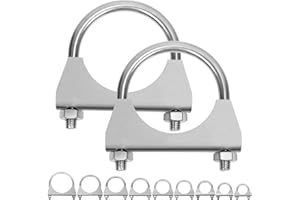 Swpeet 2Pcs 2.1 Inches Exhaust U Clamp Kit, 2-1/10 Inches Stainless Steel Muffler U-Bolt Clamps, Universal Heavy Duty U-Bolt 