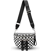 hibear Checkered Crossbody Bag Spacious Bum Bags for Women Nylon Crossbody Fanny Packs Checkered Purse Belt Wallet