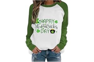 GENERIC St. Patrick's Day Sweatshirt Womens Funny Shamrock Printed Clover Long Sleeve Casual Irish Heart Printed Graphic Pullover