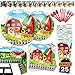 102 pieces of Farm Animals' Birthday Decorations Set, featuring a banner, Farm party plates, cups, napkins, and a tablecloth. Serves 25 guests. Farm Birthday Decorations