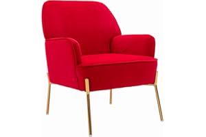 ZOBIDO Comfy Velvet Accent Chair with Glam Metal Legs for Dining Room Bedroom Living Room Beauty(Red)