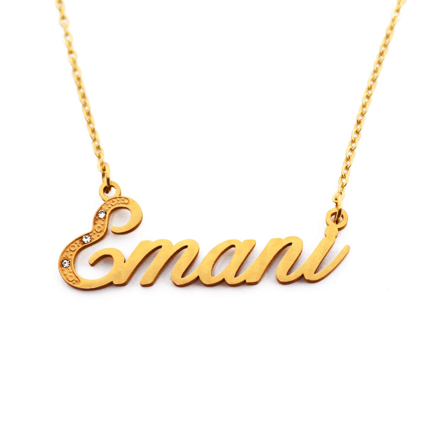 Emani Italic Personalised Name Necklace With Cubic Zirconia Gold Plated, Custom Dainty Name Pendants, Jewellery for Ladies, Girlfriend, Mother, Sister, Friends