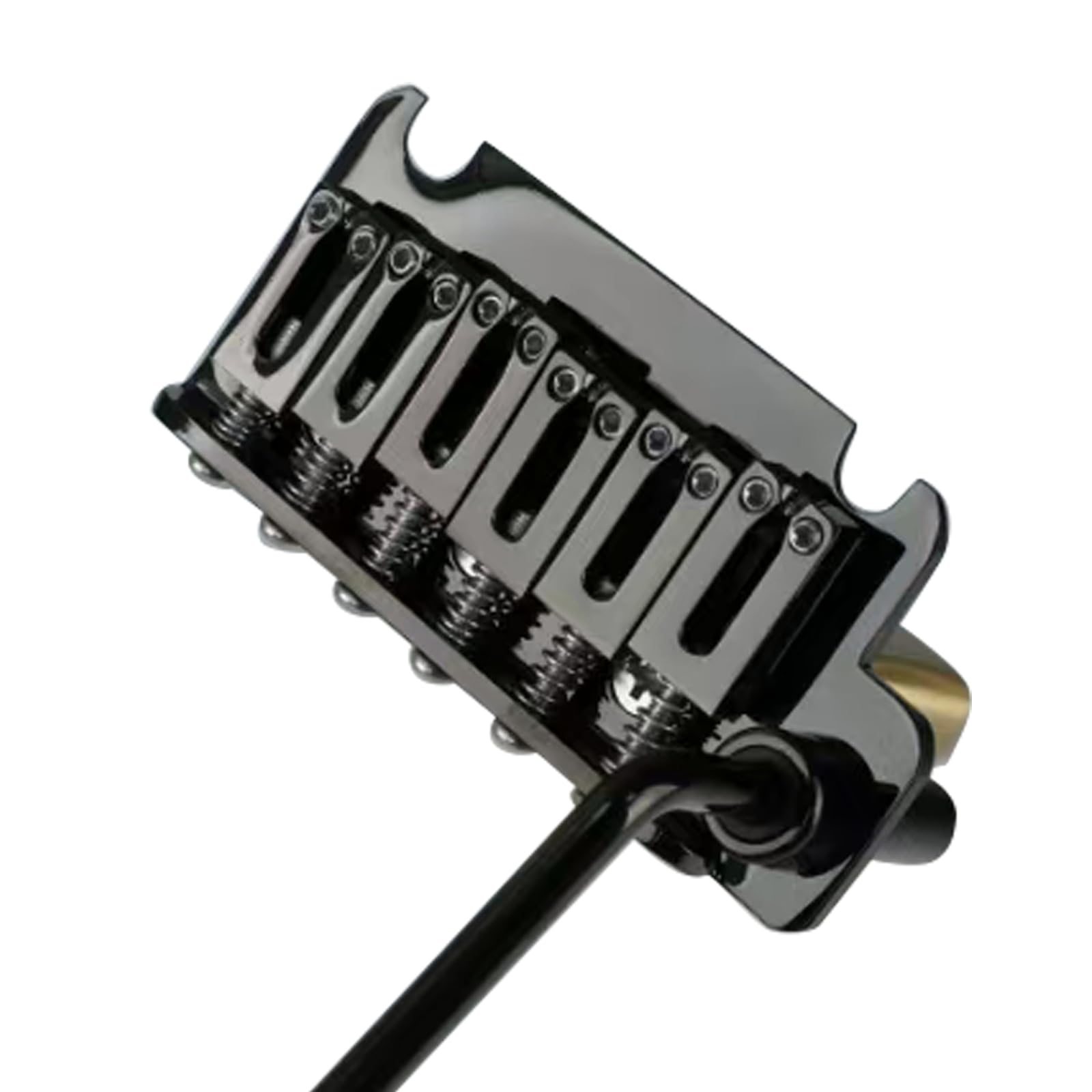 Photo 1 of OVSAL 10.5mm Electric Guitar Bridge with Zinc Alloy Saddles Brass Block 2 Point Tremolo Bridge ?Glossy Black?