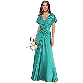 MYDRESS Satin Bridesmaid Dresses for Wedding Short Sleeves A Line Long Formal Party Dress
