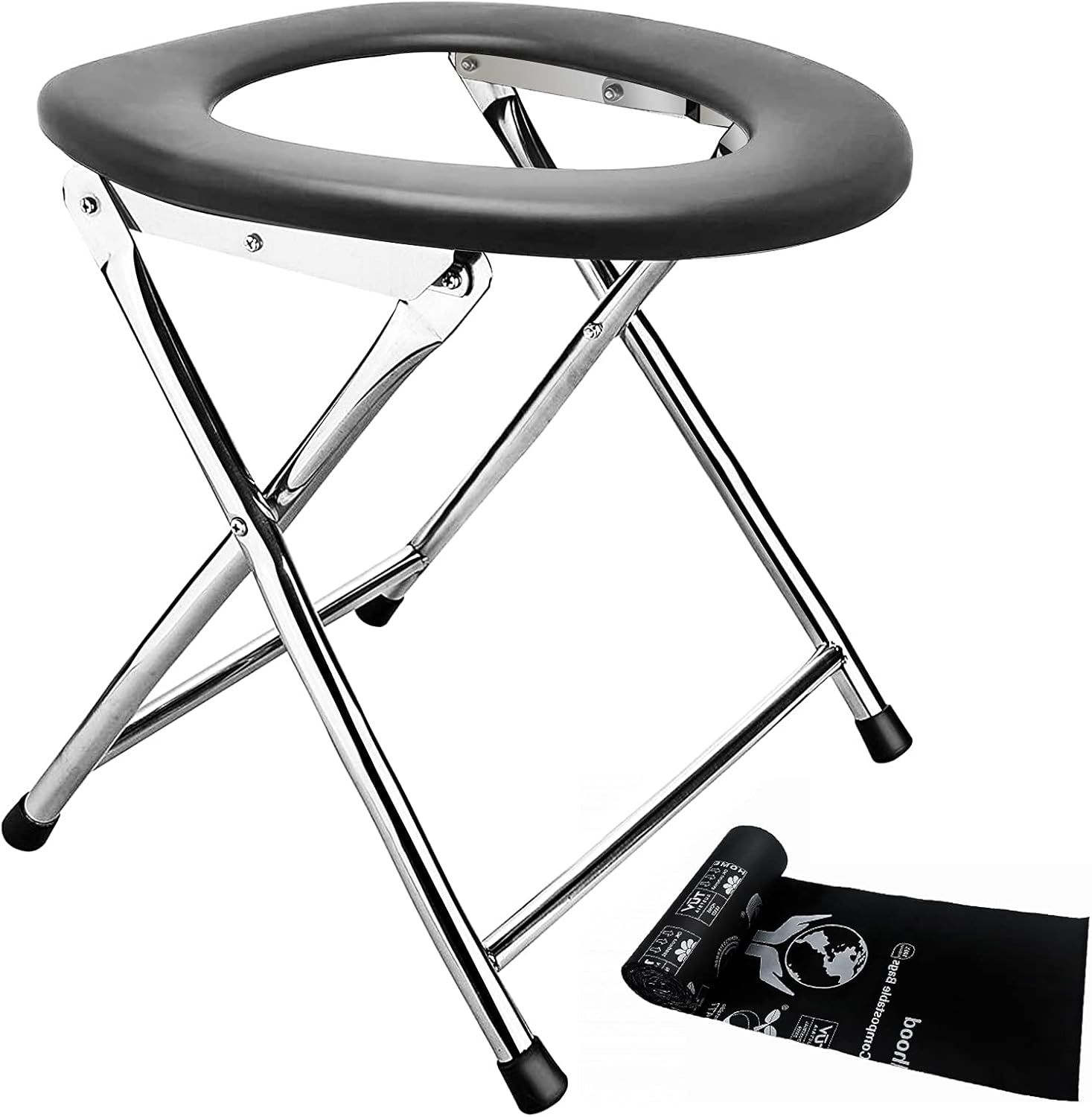 Stainless Steel Foldable Portable Toilet Seat with 10 Pack Replacement