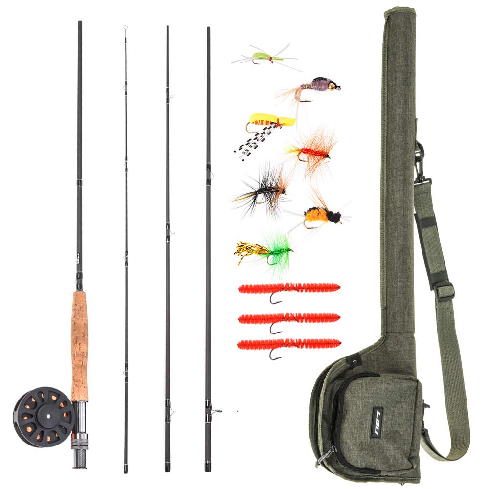 Lixada Fishing Rod Set, 4 Pieces Cork Handle and Aluminum Reel Holder Fishing Rod Set Fly Rods and Reel 9 Ft with Carry Bag (Green)