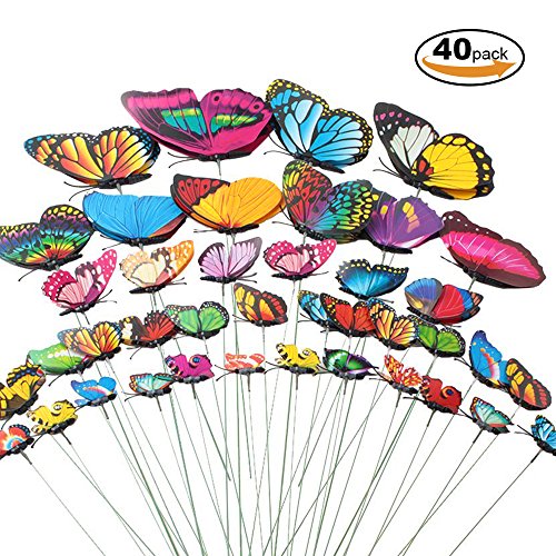 Teenitor Butterfly Garden Stake, 5 Different Size Butterfly Stakes Garden Ornaments & Patio Decor Butterfly Party Supplies Garden Stakes Decorative For Outdoor Yard Christmas Decorations(Set of 40)