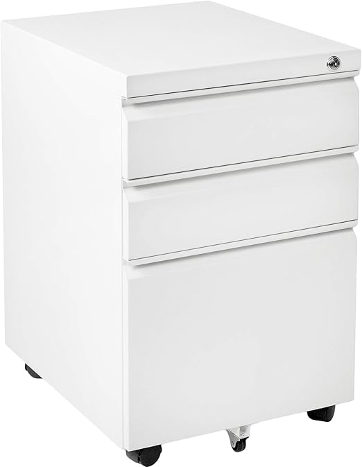 Amazon Com Vivo White Steel 3 Drawer Mobile Office File Cabinet With Lock Rolling Pedestal Storage Cabinet On Wheels File Mb01w Kitchen Dining