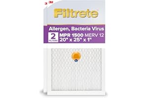 Filtrete 20x25x1 AC Furnace SMART Air Filter, MERV 12, MPR 1500, Track Filter Life With Bluetooth Enabled Sensor, CERTIFIED asthma & allergy friendly, 2-Pack (Actual Size 19.719x24.688x0.78 in)