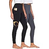Ultra Performance Lightweight Brushed Fleece Lined Leggings Women 2 Pk High Waisted Compression Womens Leggings with Pockets