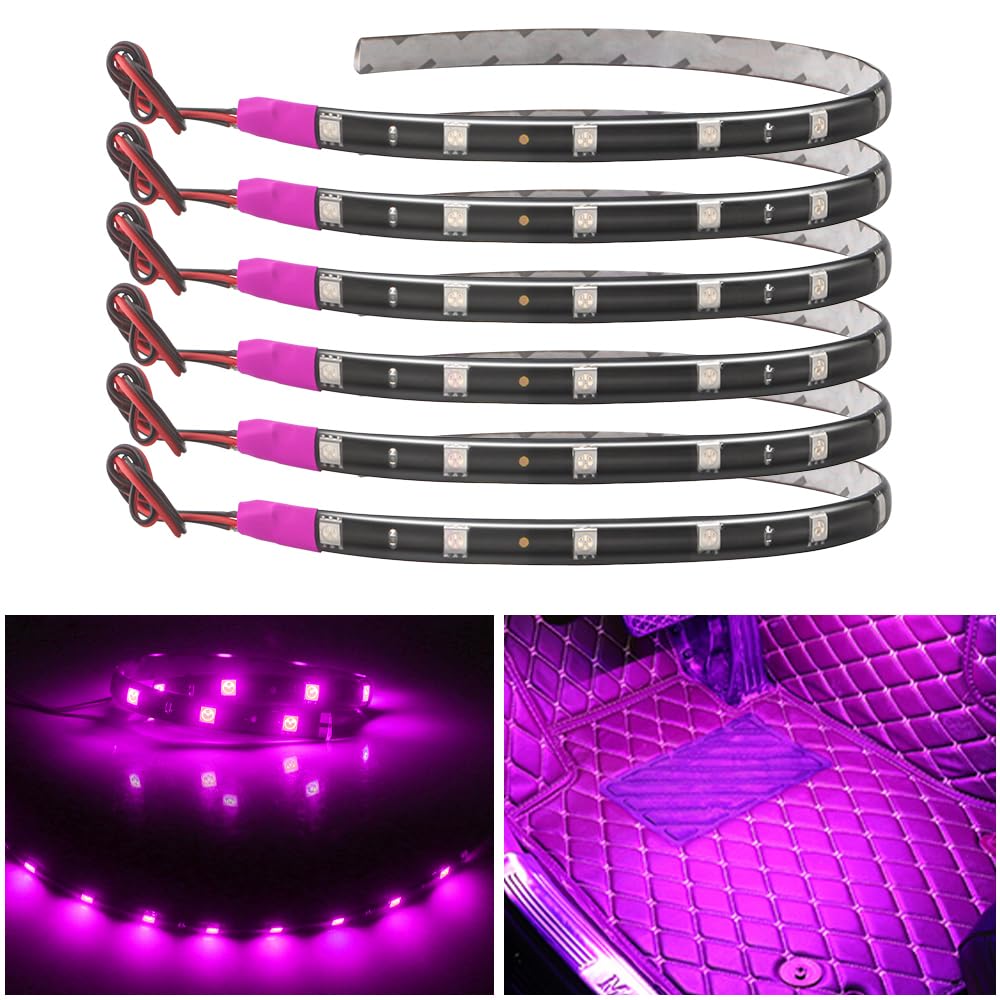 Keiurot 6 x 12V LED Strip Lights for Car Motorcycle Under Dashboard 30cm Waterproof 5050 12SMD