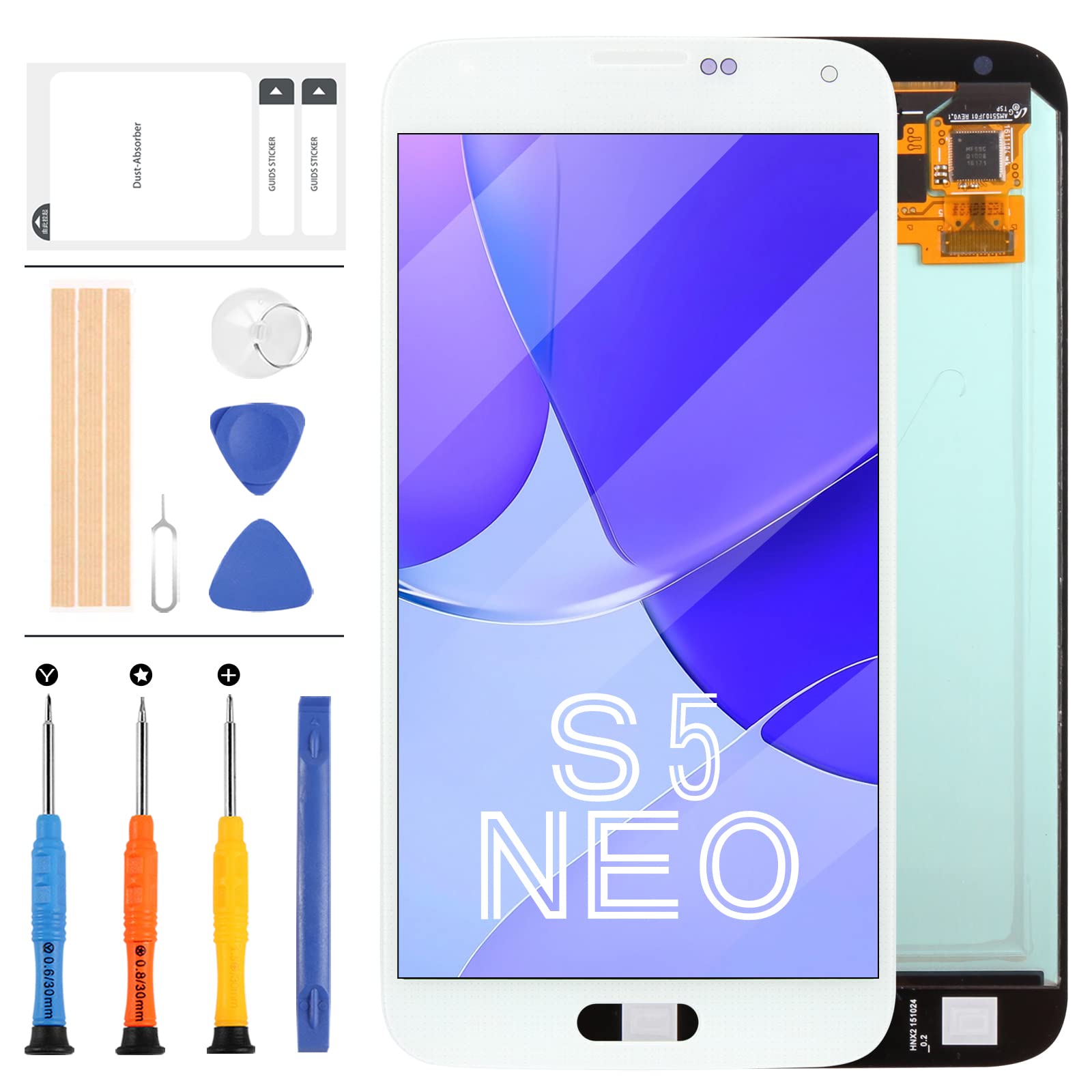 For Samaung G903F Screen Replacement 5.1" For Samsung Galaxy S5 Neo G903 G903F LCD Display Matrix Panel Parts Assembly Touch Sensor Digitizer Glass Lens Kits with Free Repair Tools Set (White)