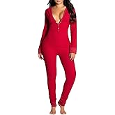 Nicoxijia Women's V Neck Long Sleeve Jumpsuit One Piece Bodycon Pajamas Rompers Overall Sleepwear Loungewear