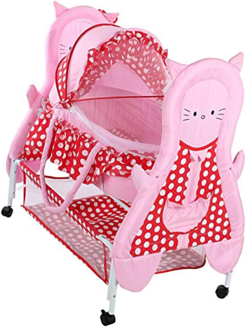 BLUBUD New Born Swing Cradle Baby Bassinet with Mosquito net Canopy and Wheels(0-12 Months) (red)