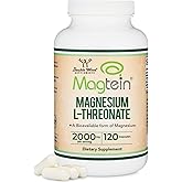 Magnesium L Threonate, Magtein, Sleep and Cognitive Support – High Absorption – Most Bioavailable Form of Magnesium – 2,000 mg – 120 Capsules