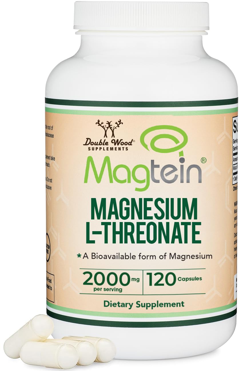 Magnesium L Threonate, Magtein, Sleep and Cognitive Support – High Absorption – Most Bioavailable Form of Magnesium – 2,000 mg – 120 Capsules