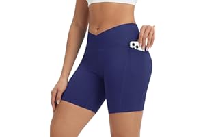 baleaf Crossover Biker Shorts Women 6" High Waisted Yoga Shorts with Pockets Bike Workout Spandex Compression