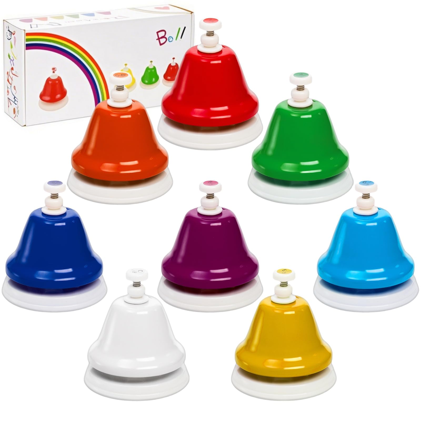 Photo 1 of Noamus 8 Notes Desk Bells, Music Bell Percussion Instrument, Colorful Diatonic Metal Bells, Chromatic Musical Table Bell for Teaching Church Chorus Holiday Party Supplies Birthday Gift