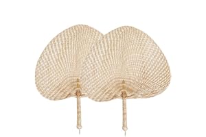 GENERIC TJCGCKK 2 pcs Woven Handmade Straw Fan Summer Hand Fans Rattan Raffia Reed Grass Fans Natural Manual Paddle Fan Whea Chinese Style