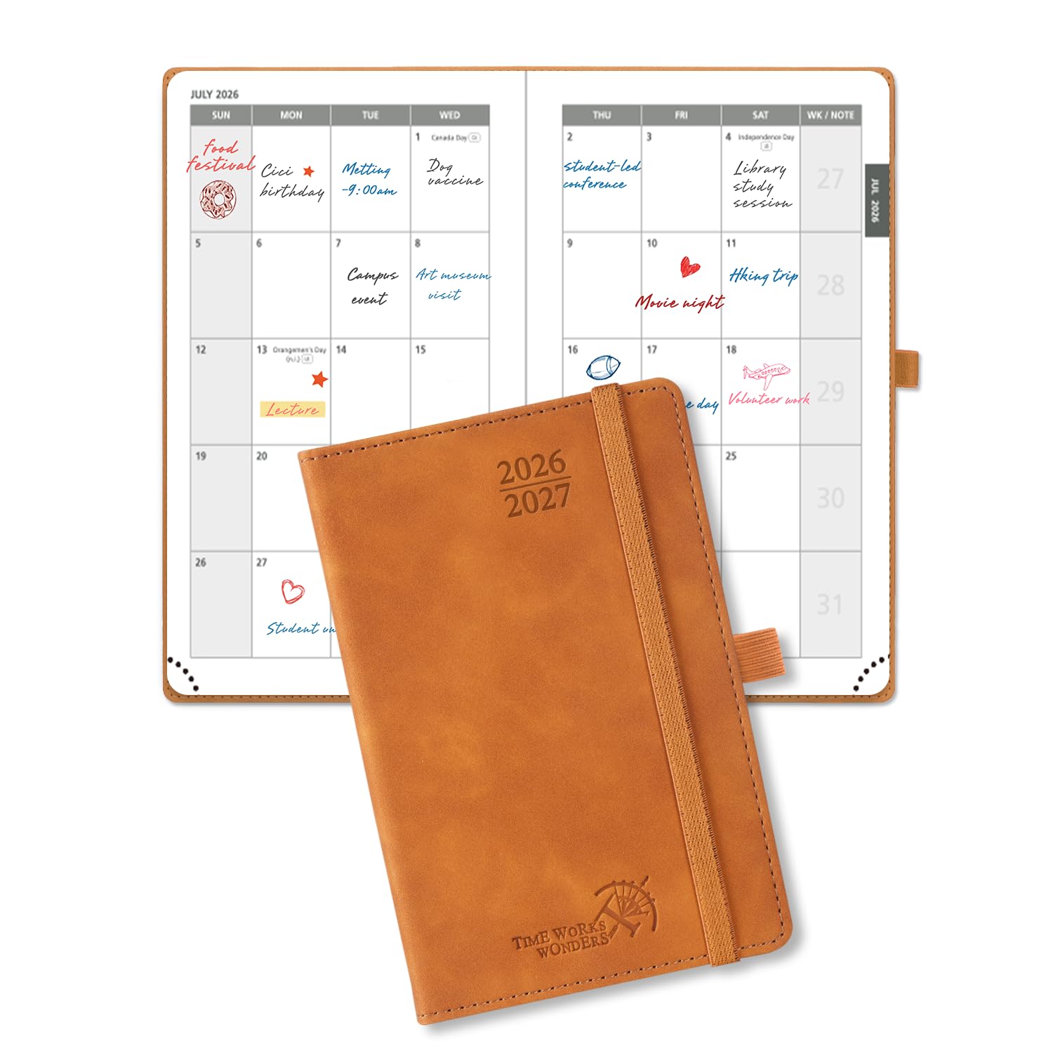Photo 1 of POPRUN Monthly Planner 2026-2027 (Small Size-4''x 6.25'') - 2 Year Pocket Calendar Book for Purse (Jan. 2026-Dec. 2027), Soft Leather Hardcover, 100 GSM Paper - Brown