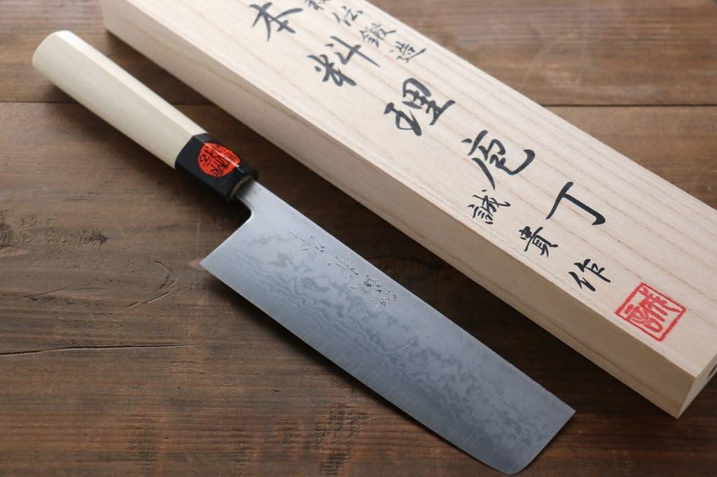 SHIGEKI TANAKA BLUE STEEL 17 LAYER DAMASCUS JAPANESE CHEF'S NAKIRI KNIFE 180MM