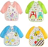 HaimoBurg 4 Pcs Long Sleeved Baby Bibs Waterproof Sleeved Bib 6-36 Month