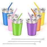 Rommeka Stainless Steel Cups for Kids, 12oz Kids Cups with Straws and Lids Leak Proof, Unbreakable Toddler Cups with Silicone Sleeves for Hot or Cold Drinks, 6 Count