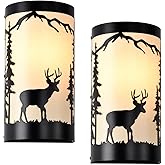 Sunnyin Wall Sconces Set of Two,Deer Cream White Parchment Rustic Wall Sconces,Farmhouse Black Sconce Light,Industrial Metal 
