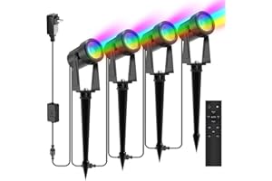 SUNTHIN Outdoor Landscape Lighting with Remote, RGBW Color Changing Spot Uplights, 4 Pack