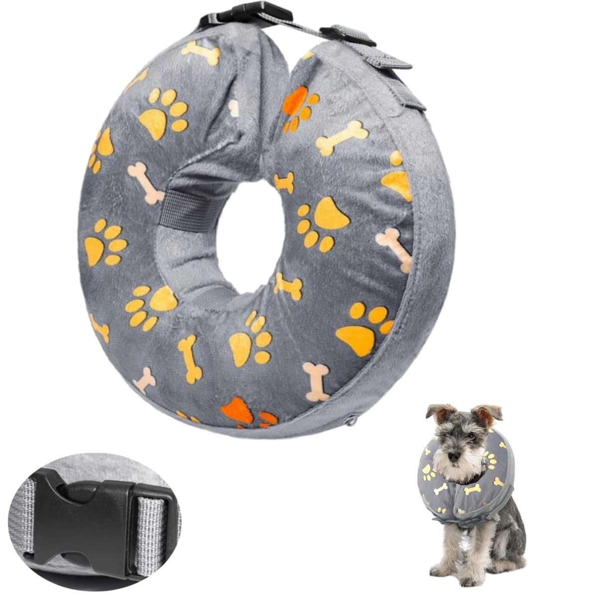 Little Bean Inflatable Dog Elizabethan Collar Soft Dog Cone Collar Soft Protective Recovery Pillow for Big Dogs Prevent Pet from Licking Biting Wound Healing (Gray Claw, ([neck: 13.5"-15.5"] L)