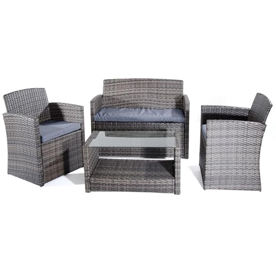 Verdelook Salotto Giardino Lipari In Polyrattan 1 Divano 2 Poltrone Tavolo Grigio Melange