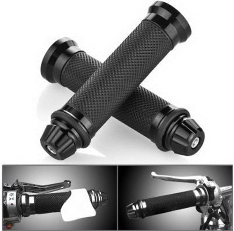 Nuoxinus Motorcycle Hand Grips with Bar End Cap, Racing CNC Aluminum & Soft Rubber Handlebar Universal for 7/8"(22mm) Handle Bar (Black): Automotive