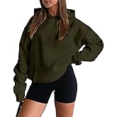 onlypuff Women Hoodies Casual Pullover Long Sleeve Sweatshirt Kangaroo Pocket Drop Shoulder Sweater