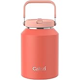 Cafezi 64 oz Insulated Water Bottle with Flip Straw, Vacuum Insulated Stainless Steel Jug with Top Handle, Leak-Proof Lid, Sweat-Free, Wide Mouth, Keeps Ice Cold up to 34 Hours