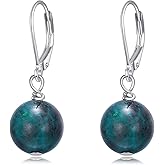 POPLYKE Sterling Silver Simple Gemstone Round Bead Ball Drop Dangle Leverback Earrings For Women