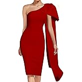 UONBOX Women's One Shoulder Sleeveless Bowknot Bodycon Club Party Bandage Dress