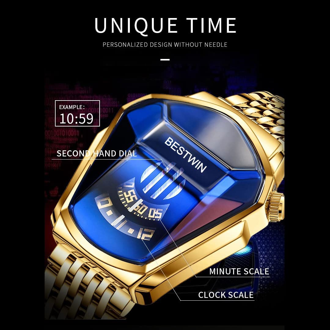 FENKOO Luxusmarke Sport Militäruhr Männer Gold Edelstahl Quarz wasserdichte Armbanduhren Uhr