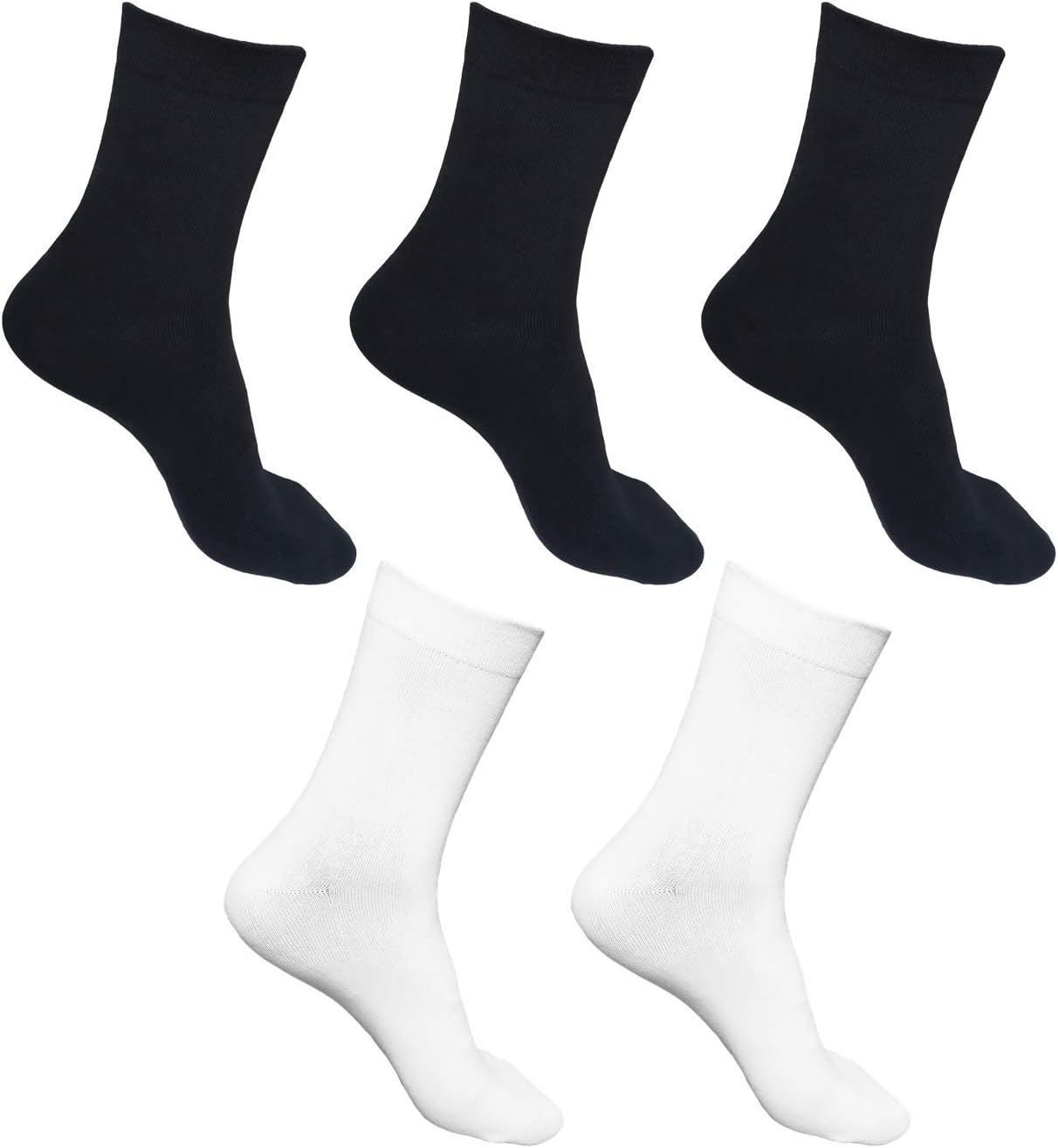 Men's 100% Cotton Crew Socks Black and White Pack of 5 for All-season
