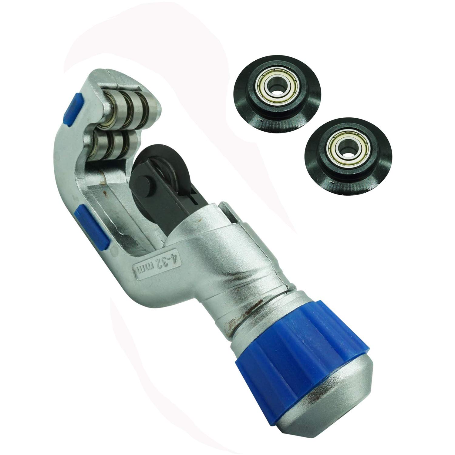 Bearing Tube Pipe Cutter 1/8"-1-1/4" Roller with 2pcs Replacement Wheel Heavy Duty Copper PVC Aluminum Stainless Steel Tube Cutting Tools (4-32mm) (Cutter and Wheel)