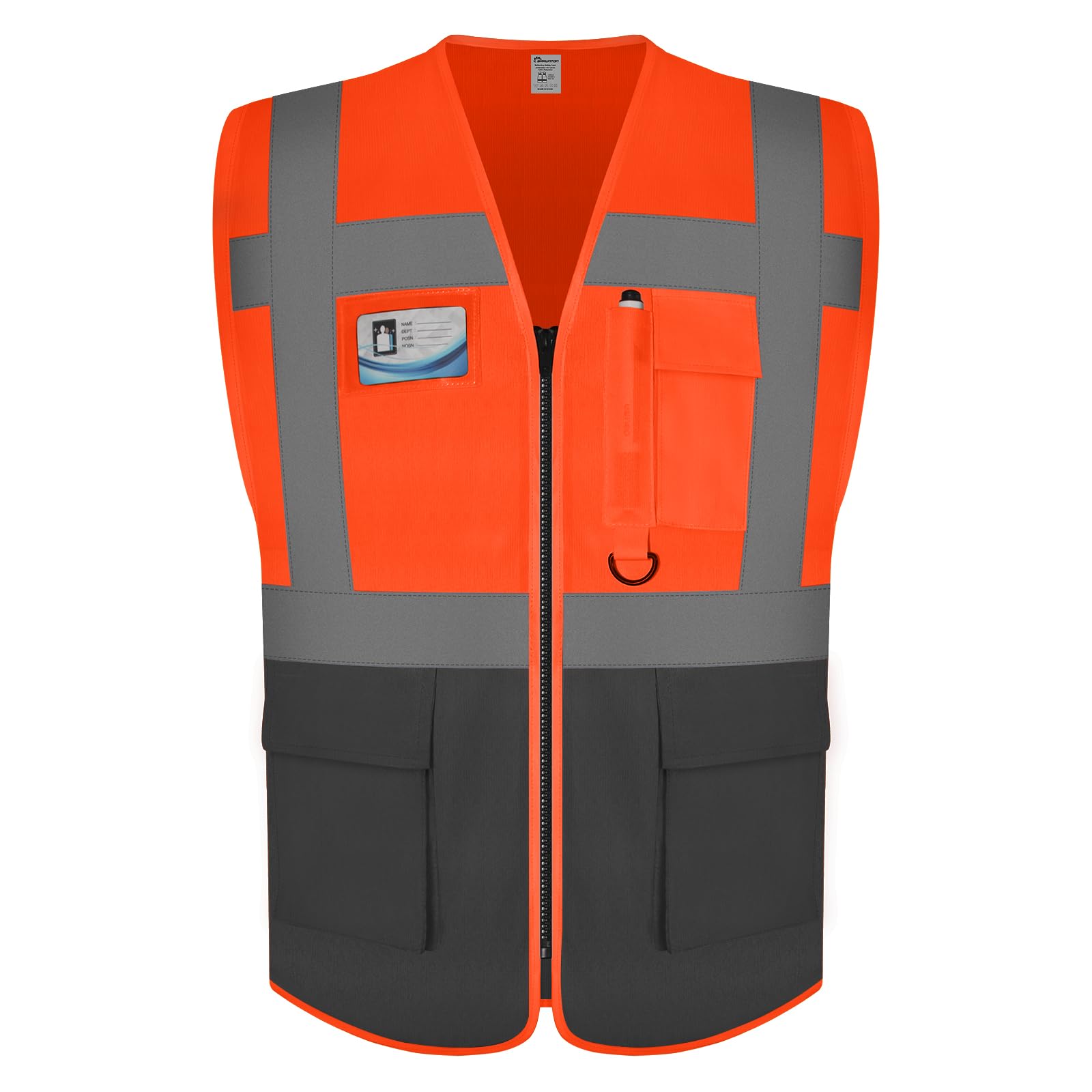 Graunton High Visibility Safety Vest, Hi Vis Vests for Men women, High Vis Vests for traffic management, Public Safety, Transport, Meets ANSI/ISEA Standards, UK1-Orange Gray,L.