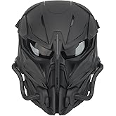 Airsoft Skull Full Face Protective Mask,Gray Lens for Cs Wargame Halloween Cosplay Costume PartyTactical Airsoft Mask (Black)
