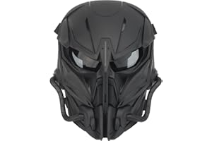 QJYZHAN Airsoft Skull Full Face Protective Mask,Gray Lens for Cs Wargame Halloween Cosplay Costume PartyTactical Airsoft Mask (Black)