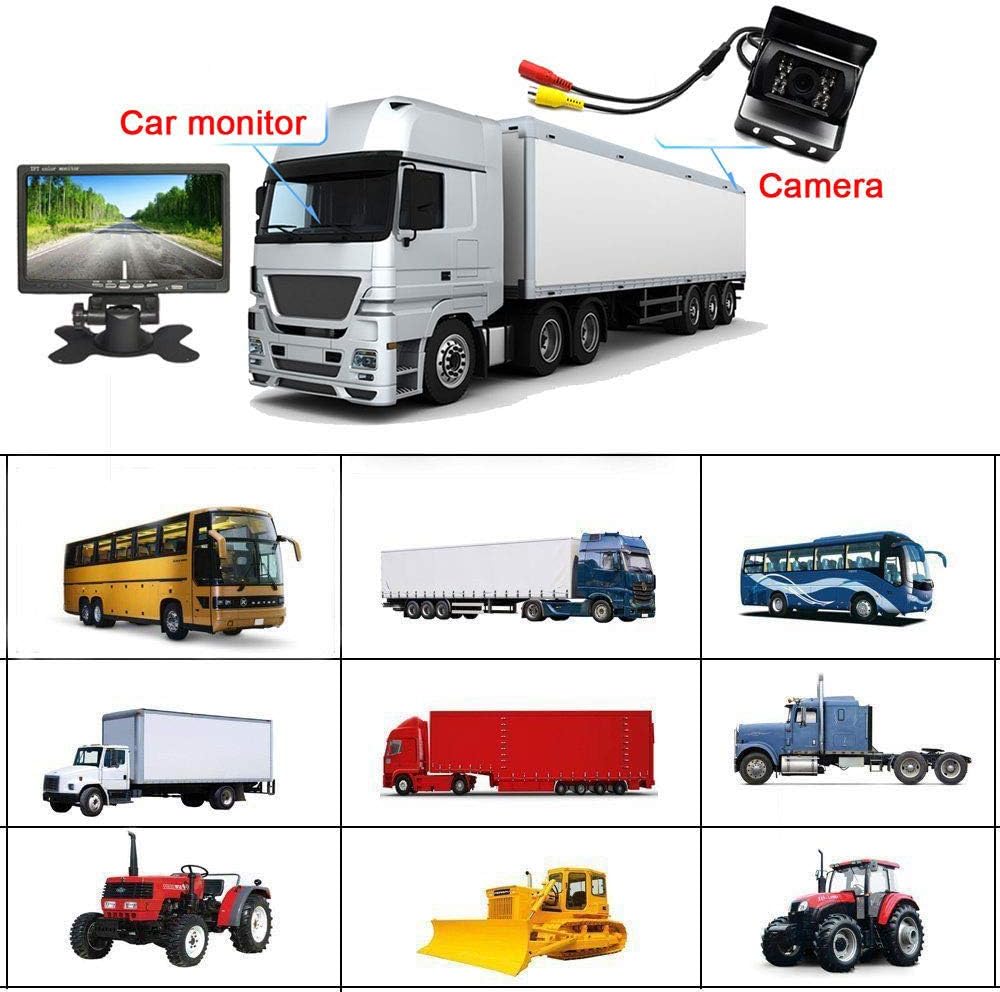 12V-24V Vehicle Backup Camera System 7" LCD HD Color Car Monitor Waterproof 18LEDs Night Vision Reversing Reverse Rear View Camera for RV Truck Van Trailer Bus - Image 4