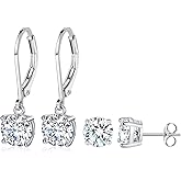 18K White Gold Plated Earrings Round Princess Cut Clear Cubic Zirconia Tear Drop Dangle Earrings for Women Hypoallergenic