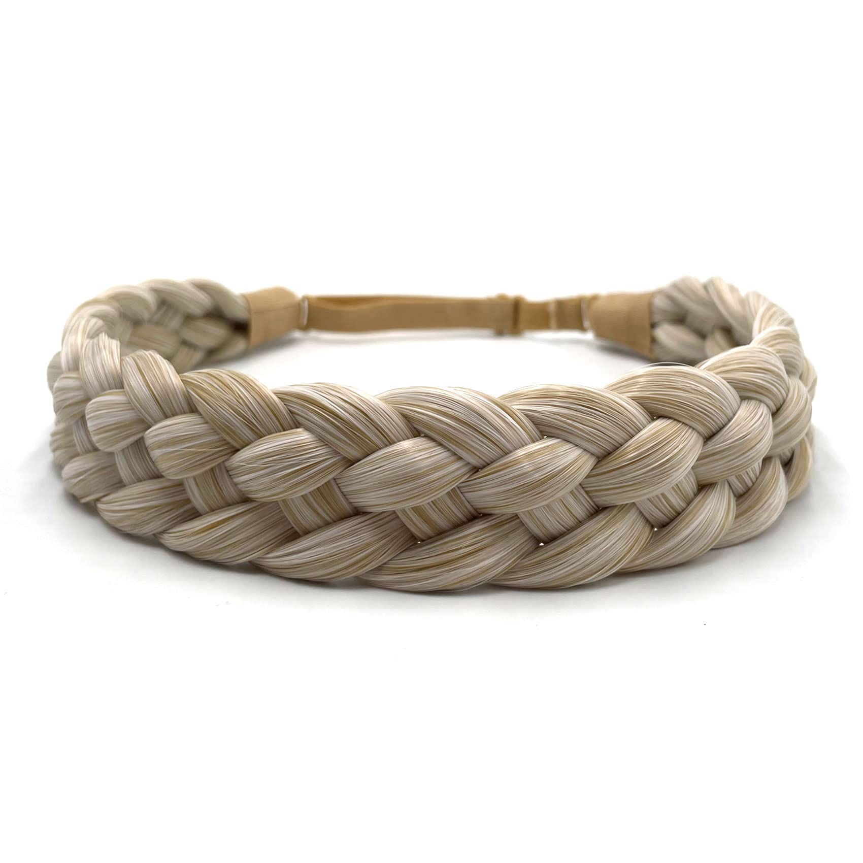 TOECWEGR Braided Hair Band 5 Strands Braids Hair Scrunchie Classic Chunky Elastic Synthetic Headband Women's Beauty Accessories (Greyish Gold)