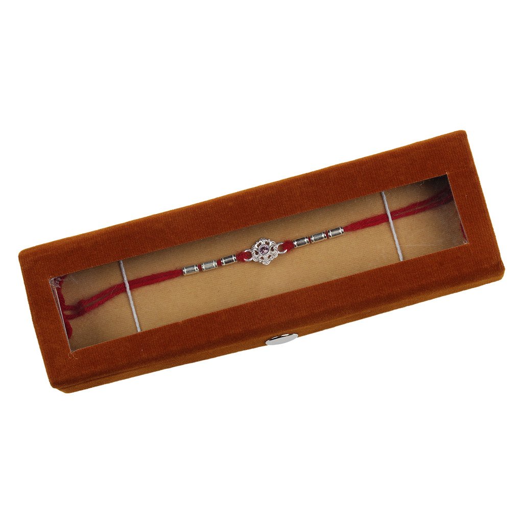 jewel fuel silver designer rakhi with velvet gift box