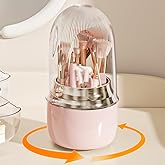 Anylady Makeup Brush Holder for Vanity - 360 Rotating Makeup Brush Organizer (Thicken Upgraded), Toothbrush Holder with Cover