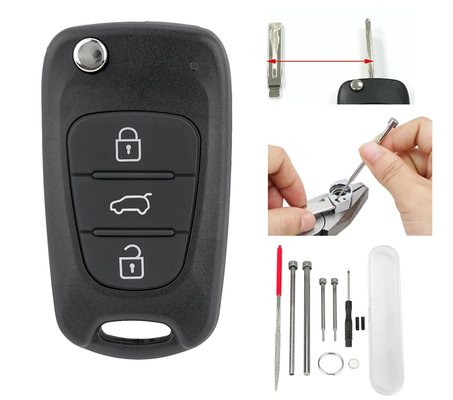 3 Buttons Hyundai IX20 IX35 Kia Ceed Sportage Picanto Soul Rio Picanto Key Fob with Key Pin Removal Tools